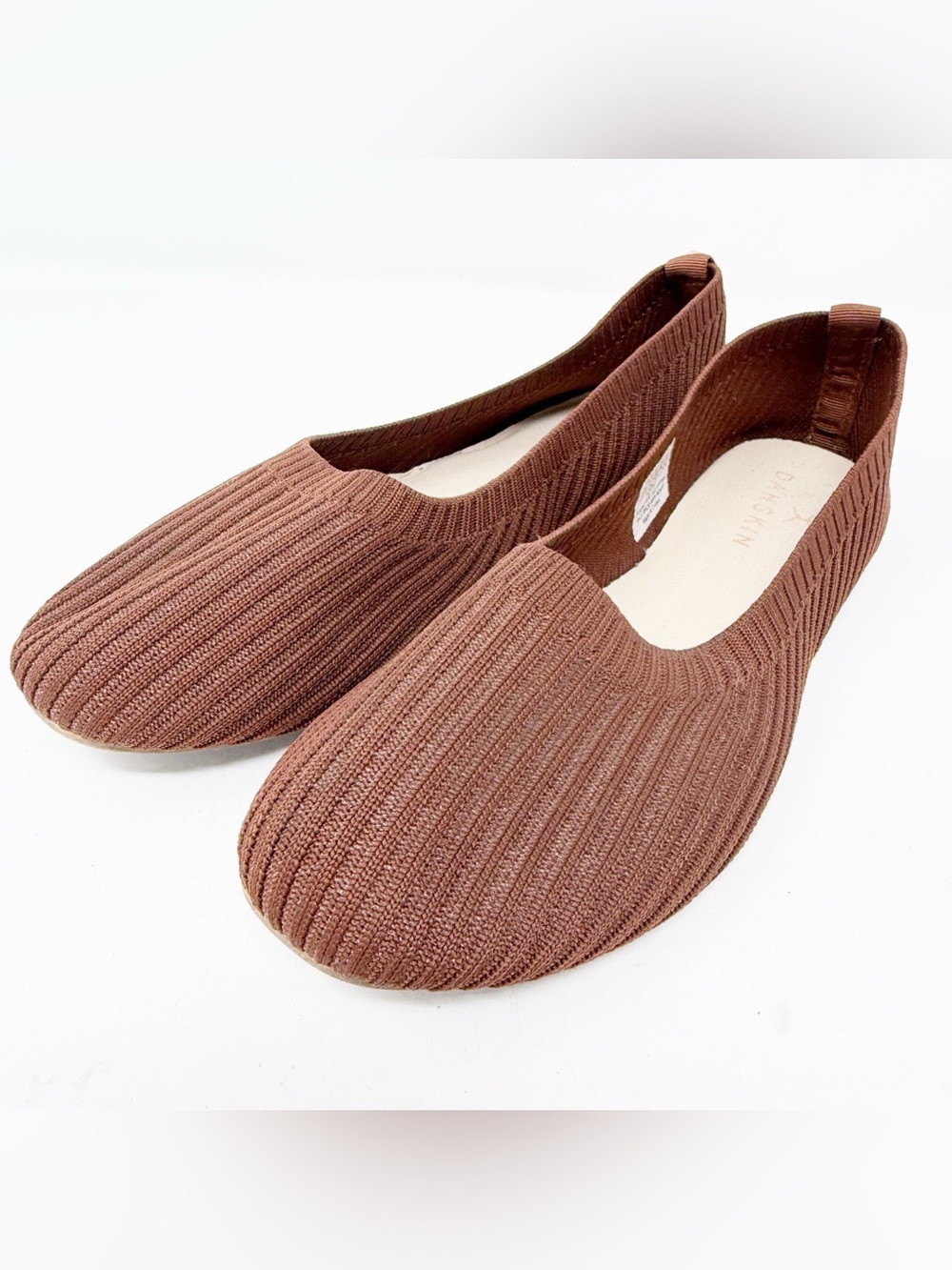 Danskin HOPE Ballet Flats Brown Ribbed Knit Slip On Memory Foam Womens 8.5